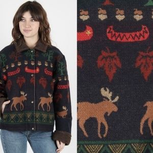 PENDLETON Vintage Wool Animal Elk Aztec Shearling Jacket